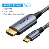 Vention USB C to HDMI Cable 8K Type C HDMI Thunderbolt 3 Adapter for Macbook Samsung Galaxy S10/S9 Huawei Honor Type C to HDMI